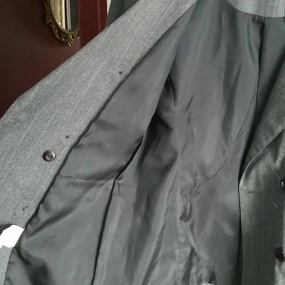 🇨🇦 Vintage 80s Grey Double Breasted Power Blazer Pinstripe Tailored Size Medium - Picture 5 of 6